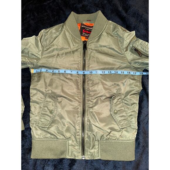 SCHOTT OLIVE GREEN AVIATOR BOMBER ARMY JACKET XS ORANGE LINING - Picture 6 of 11
